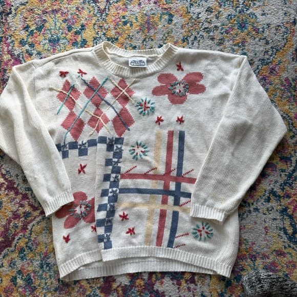 90s Vintage Coquette Embroidered Knit Oversized Sweater - Picture 4 of 4